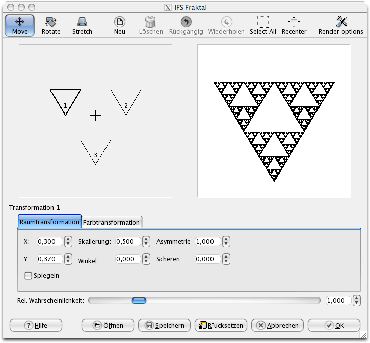 Eigenschaften (Raumtransformation) für das Filter IFS-Fraktal